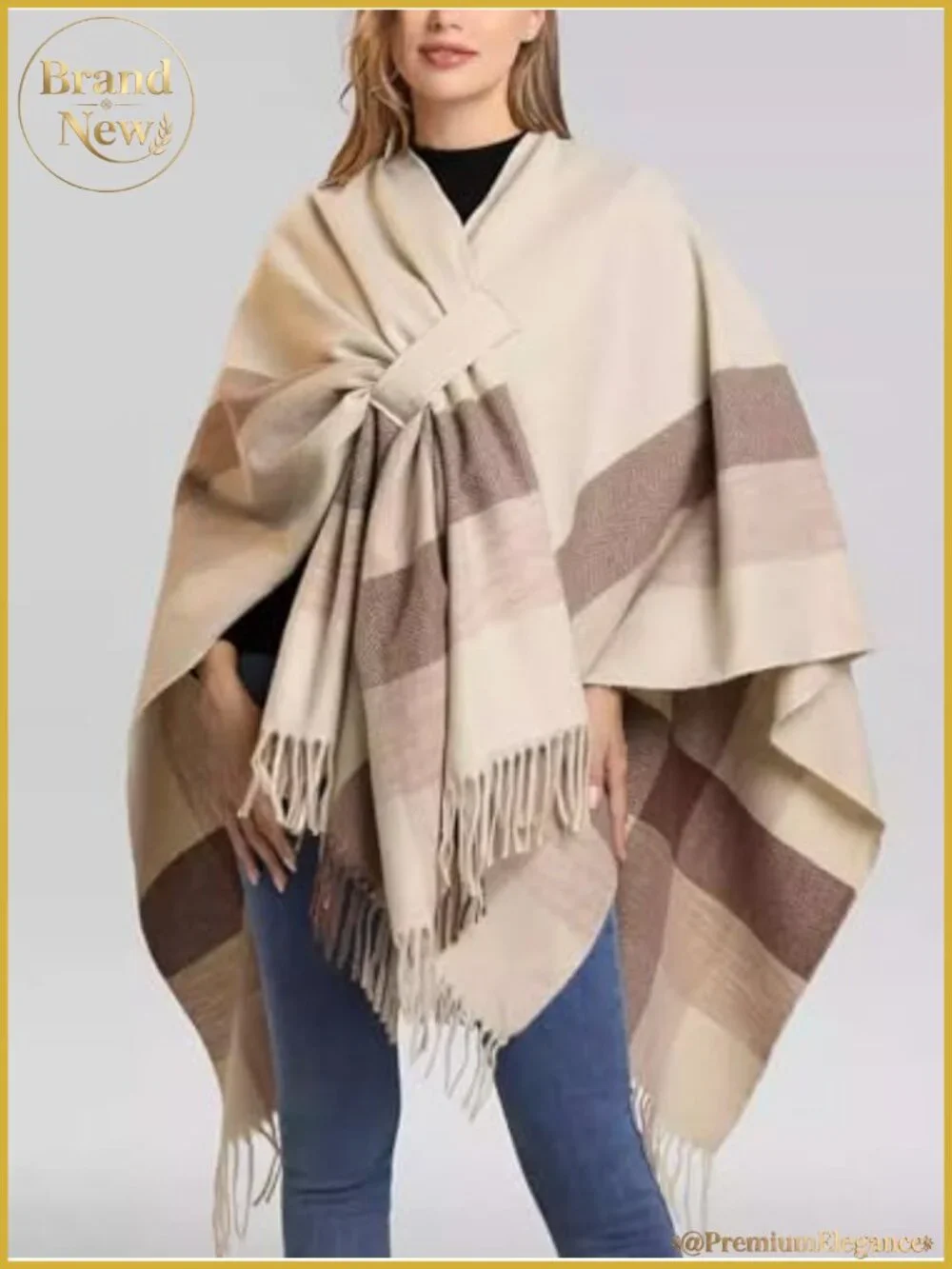 Elegant Reversible Shawl Wrap Poncho Cape Open Front Cardigan